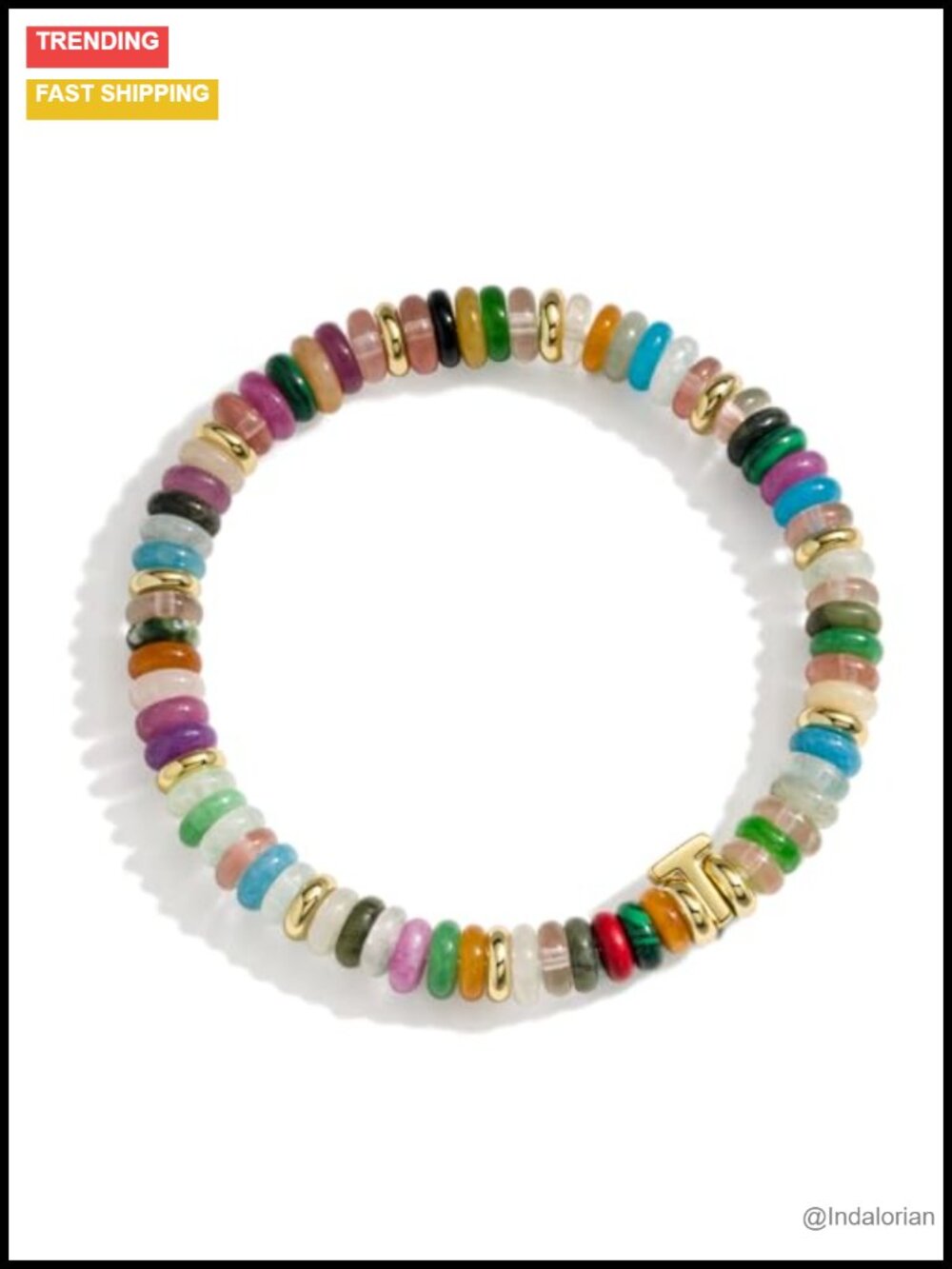 14K Gold Filled Natural Gemstone Beaded Stretch Bracelet Women